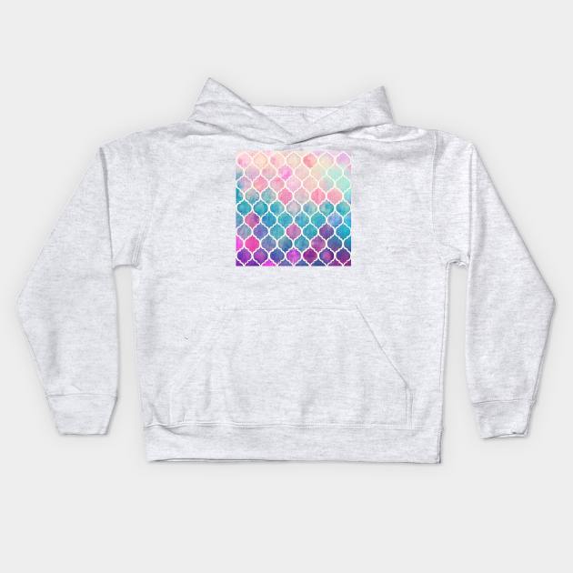 Rainbow Pastel Watercolor Moroccan Pattern Kids Hoodie by micklyn